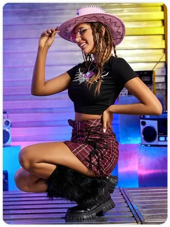 Kollyy Punk Black Floral Short Sleeves Top T-Shirt 4 Kollyy Punk Black Floral Short Sleeves Top T-Shirt - Image 4