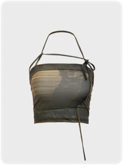 Kollyy Army Green Lace-Up Design Sleeveless Top Tank Top & Cami