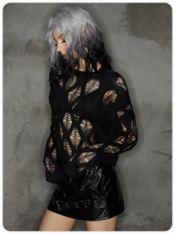 Kollyy Street Black Cut Out Extra-Long Sleeve Halloween Top Sweater -Tops Sales 3947a318a691008a71c5d1535b9cf17a