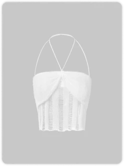 Kollyy Y2K White Cut Out Patchwork Halter Top Tank Top & Cami