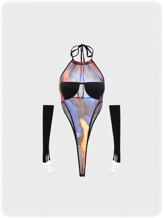 Kollyy Multicolor Halter Patchwork Backless Top Bodysuit 2 Kollyy Multicolor Halter Patchwork Backless Top Bodysuit - Image 2