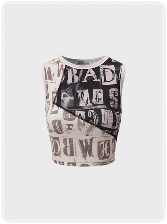 Kollyy Street Brown Letter Patchwork Top Tank Top & Cami 2 Kollyy Street Brown Letter Patchwork Top Tank Top & Cami - Image 2