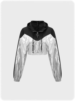 Kollyy Street Black Glitter Patchwork Hooded Top Hoodie & Sweatshirt