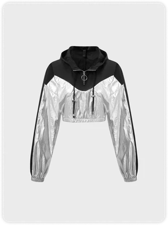 Kollyy Street Black Glitter Patchwork Hooded Top Hoodie & Sweatshirt 1 Kollyy Street Black Glitter Patchwork Hooded Top Hoodie & Sweatshirt