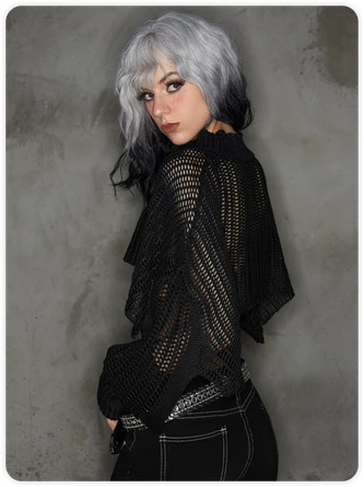 Kollyy Casual Black Cut Out Perkins Collar Top Sweater 7 Kollyy Casual Black Cut Out Perkins Collar Top Sweater - Image 7