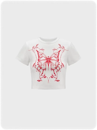 Kollyy Y2K White Butterfly Crew Neck Top T-Shirt 1 Kollyy Y2K White Butterfly Crew Neck Top T-Shirt