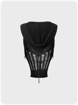 Kollyy Y2K Black Hooded Backless Top Sweater 4 Kollyy Y2K Black Hooded Backless Top Sweater - Image 4
