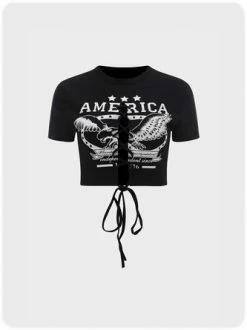 Kollyy Street Black Lace-Up Design Cut Ou Top T-Shirt