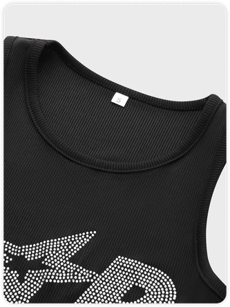Kollyy Y2K Black Letter Hotfix Rhinestone Top Tank Top & Cami 2 Kollyy Y2K Black Letter Hotfix Rhinestone Top Tank Top & Cami - Image 2