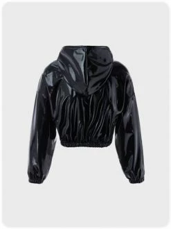 Kollyy Street Black Pu Hooded Top Hoodie & Sweatshirt -Tops Sales 411ec6671da55b8b9bd071b54a3f9fcb