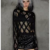 Kollyy Street Black Cut Out Extra-Long Sleeve Halloween Top Sweater