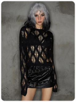 Kollyy Street Black Cut Out Extra-Long Sleeve Halloween Top Sweater