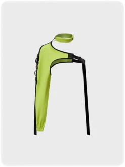 Kollyy Street Green Asymmetrical Design Buckle Cyber Punk Top Outwear