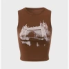 Kollyy Street Brown Landscape Print Top Tank Top & Cami