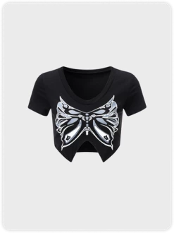 Kollyy Fashion Black Butterfly V-Neck Top T-Shirt -Tops Sales 443d593a935d1327bedbc369ff19ade6