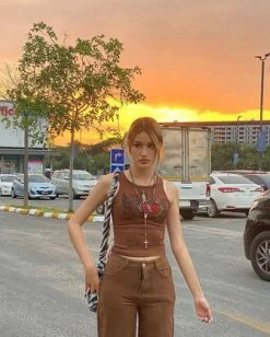 Kollyy Y2K Brown Hotfix Rhinestone Graphic Top Tank Top & Cami -Tops Sales 445056fe9f948624921b0948d5e2d901