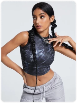 Kollyy Street Blue Mesh Cyberpunk Top Tank Top & Cami