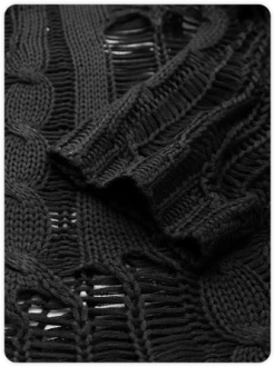 Kollyy Black Ripped Knit Top Sweater -Tops Sales 45fb9963babc2f00f013655fa1ae6041