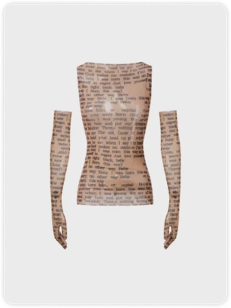Kollyy Y2K Khaki Mesh Letter Arm Sleeves Party Top Women Top 9 Kollyy Y2K Khaki Mesh Letter Arm Sleeves Party Top Women Top - Image 9