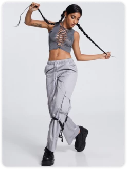 Kollyy Y2K Gray Mesh Cut Out Tie Front Top Tank Top & Cami -Tops Sales 466c14d081062da211f2bbf91820ff7d