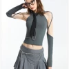 Kollyy Y2K Gray Lace Up Top T-Shirt