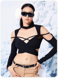 Kollyy Edgy Black Cut Out Top Women Top -Tops Sales 46b17fb0132235bd731d240a1f1f8a6f