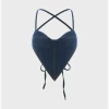 Kollyy Blue Denim Lace Up Backless Top Tank Top & Cami