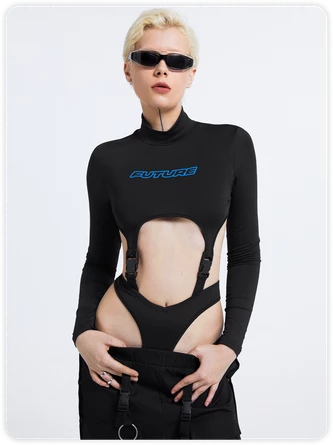 Kollyy Y2K Black Buckle Top Bodysuit 5 Kollyy Y2K Black Buckle Top Bodysuit - Image 5