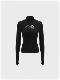 Kollyy Punk Black Basic High Neck Halloween Top T-Shirt