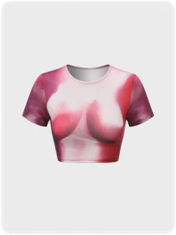 Kollyy Edgy Deep Pink Body Print Top T-Shirt