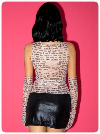 Kollyy Y2K Khaki Mesh Letter Arm Sleeves Party Top Women Top 14 Kollyy Y2K Khaki Mesh Letter Arm Sleeves Party Top Women Top - Image 14