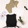 Kollyy Three-Piece Set Casual Drawstring Irregular Hem Top Tank Top & Cami