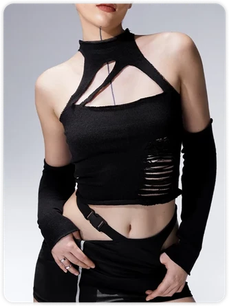 Kollyy Edgy Black Cut Out Top Sweater 1 Kollyy Edgy Black Cut Out Top Sweater