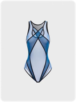 Kollyy Y2K Blue Mesh Double Layer Cyberpunk Top Bodysuit