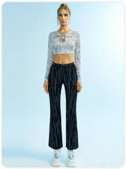 Kollyy Preppy1 Gray Abstract Cut Out Top T-Shirt