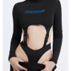 Kollyy Y2K Black Buckle Top Bodysuit