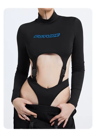 Kollyy Y2K Black Buckle Top Bodysuit 1 Kollyy Y2K Black Buckle Top Bodysuit