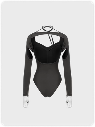 Kollyy Street Gray Cut Out Raw Edge Top Bodysuit 4 Kollyy Street Gray Cut Out Raw Edge Top Bodysuit - Image 4