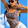 Kollyy Y2K Brown Cut Out Letter Irregular Hem Top Tank Top & Cami