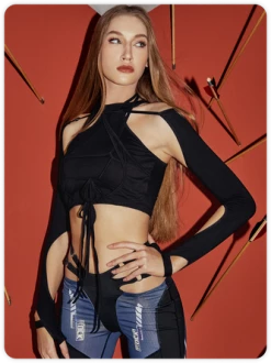 Kollyy Punk Black Lace-Up Design Cut Out Top T-Shirt 22 Kollyy Punk Black Lace-Up Design Cut Out Top T-Shirt -Tops Sales 52e882d68437d9eff9aa456bf734d539