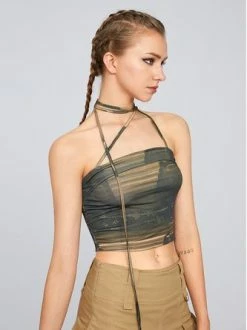 Kollyy Army Green Lace-Up Design Sleeveless Top Tank Top & Cami -Tops Sales 53fd77b246b4670c4bf7b13c0fe1c8c4