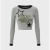 Kollyy Street Gray Letter Star Top T-Shirt