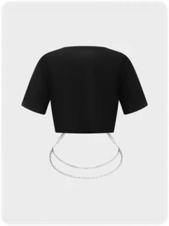 Kollyy Street Black Graphic Metal Chain Cut Out Top T-Shirt 7 Kollyy Street Black Graphic Metal Chain Cut Out Top T-Shirt -Tops Sales 55cbfdcf4d1ba7770dd5272deb42a494