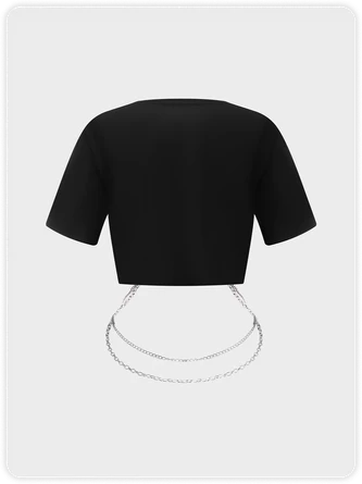 Kollyy Street Black Graphic Metal Chain Cut Out Top T-Shirt 4 Kollyy Street Black Graphic Metal Chain Cut Out Top T-Shirt - Image 4