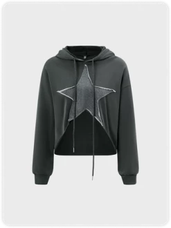 Kollyy Street Gray Asymmetrical Design Applique Top Hoodie & Sweatshirt