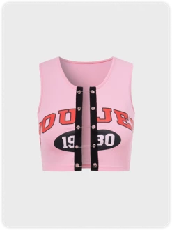 Kollyy Street Pink Metal Letter Pin Top Tank Top & Cami