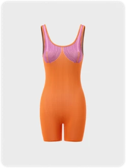 Kollyy Y2K Orange Striped Body Print Party Top Jumpsuit