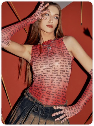 Kollyy Y2K Khaki Mesh Letter Arm Sleeves Party Top Women Top 1 Kollyy Y2K Khaki Mesh Letter Arm Sleeves Party Top Women Top