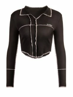 Kollyy Glamorous1 Black Raw Edge Slim Top T-Shirt