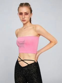 Kollyy Y2K Pink Off Shoulder Butterfly Top Tank Top & Cami -Tops Sales 5c38c98875383381a154f07f932b0bb0